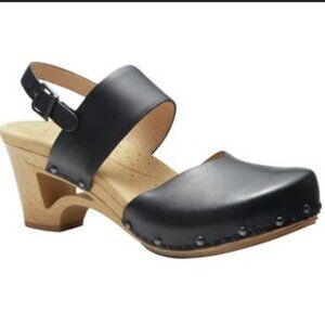 Dansko Thea Black Leather Slingback Clogs EU 39